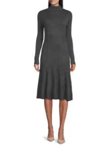 NEU DONNA KARAN Cut-Out Strick Kaschmirmischung Midikleid GRAU GRÖSSE L/100 % AUTHENTISCH - Bild 1 von 2