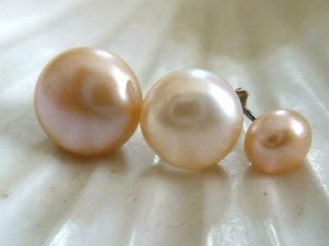 5, 6, 9, 11 mm FRESH WATER PEARL EARRING APRICOT 925 BUTTON STUDS U Pick size - Picture 1 of 8