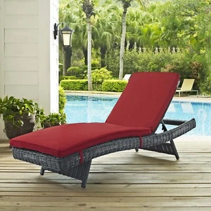Modway Outdoor Patio Wicker Rattan Lounge Chair & Sunbrella® Canvas Red Cushion - Picture 1 of 5