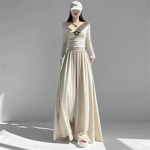 Women High Waisted Wide Leg Pants Casual Pants Solid Trousers With Pocket - Picture 1 of 8
