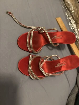 Ragazza Mujer Estrás Correas Rojo Stiletto Tacones Altos Cuero Talla 7B  Foto 1 de 4