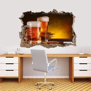 Beer Drinks Alcohol Bar Pub 3D Smashed Wall Sticker Decal Decor Art Mural J1196 - Picture 1 of 1