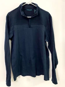 Perry Ellis Men Black 1/4 Quarter Zip Pullover Sweatshirt Spread Collar Large - Picture 1 of 8