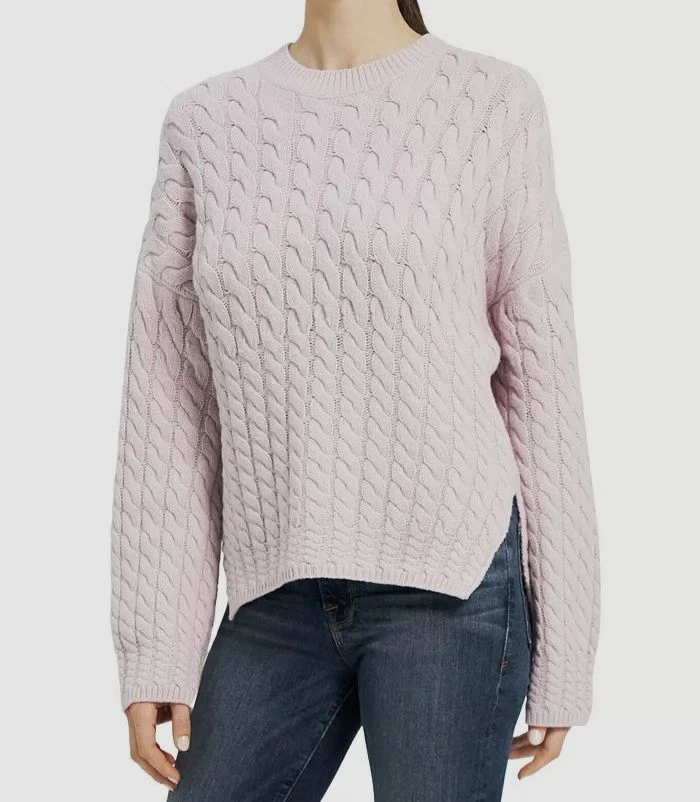 Theory Women's Pink Crewneck Knit Pullover Wool Sweater Size M