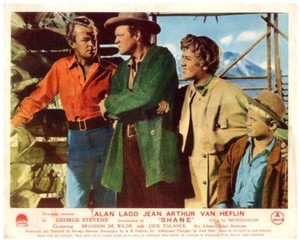 Shane Original Lobby Card Alan Ladd Van Heflin Jean Arthur Brandon De Wilde 1953