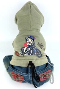 Bikie Dog Hoodie Outfit Denim Jeans Clothes Size Large 14" Dogs - Picture 1 of 10