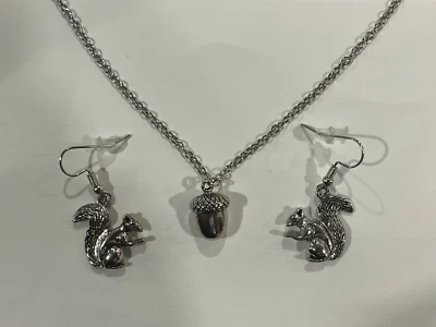 Juego de collar de bellota y pendiente de ardilla caprichoso animal naturaleza Foto 1 de 4