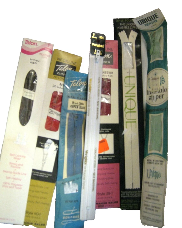 7 New Talon - Wrights - Unique Brand Zippers 7" - 20" White Blue Red Green Brown - Image 1 of 4