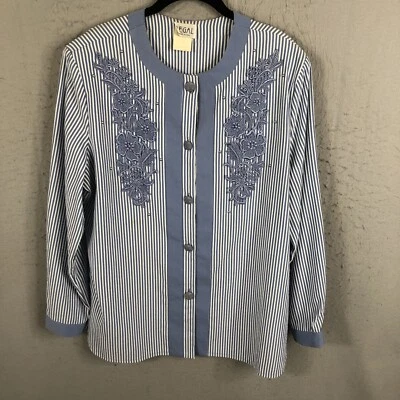 Túnica femenina vintage Regal Top para mujer grande azul blanco a rayas Seersucker Foto 1 de 4