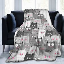 Grey Cute Cats Fleece Throw Blanket Ultra Soft Cozy Decorative Flannel Blanke...