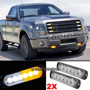 2X 6 LED Amber&White Emergency Hazard Warning Strobe Beacon Caution Light Bar#07 - Picture 1 of 10