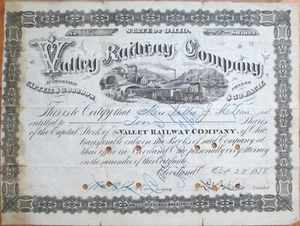 Valley Railway 1878 Stock Certificate, Cleveland OH Constable vendita stock sequestrato - Foto 1 di 3