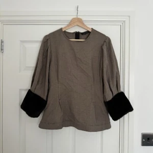 Zara Womens Brown Blouse Faux Fur Sleeve - Small - Picture 1 of 10