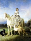 VINTAGE ANTIQUE ERA VICTORIAN SIDESADDLE LADY GREYHOUNDS SALUKI CANVAS ART PRINT
