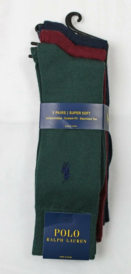 Paquete de 3 calcetines de vestir POLO Ralph Lauren ~ súper suaves ~ ajuste personalizado ~ dedos sin costuras ~ nuevos con etiquetas Foto 1 de 1