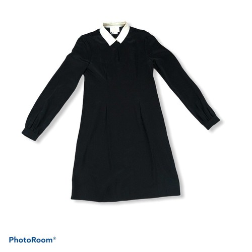 Nuova camicia abito Kate Spade nera 100% seta manica lunga taglia 2 vendita al dettaglio $398 colletto