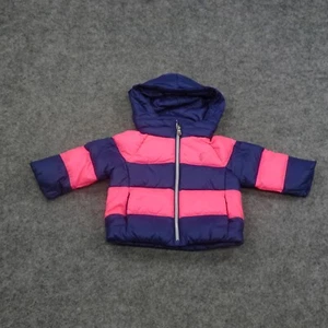 Polo Ralph Lauren Puffer Jacket Girls 6 Months Pink Blue Hooded Striped C - Picture 1 of 13