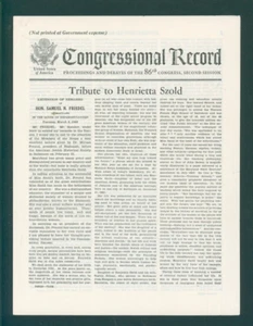 1960 Tributo al Congreso de los Estados Unidos - Henrietta Szold - Icono del sionismo, Hadassah - Imagen 1 de 2