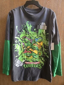 NWT Size L 10/12 Boys Teenage Mutant Ninja Turtles gray shirt TMNT new - Picture 1 of 3