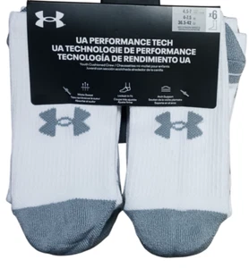 Under Armour UA Performance Tech Unisex Youth 6 Pack Crew Socks Size M 4.5-7 New - Picture 1 of 12
