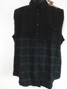 NEW Tripp NYC Y2K MEN'S FLANNEL GREEN PLAID SLEEVELESS SHIRT Punk Goth XL (READ) - Picture 1 of 13