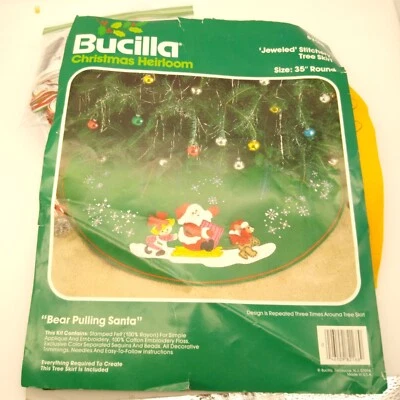 Vintage Bucilla Crafting Kit 82168, Jeweled Stitchery Tree Skirt Bear Puling San - Image 1 of 4