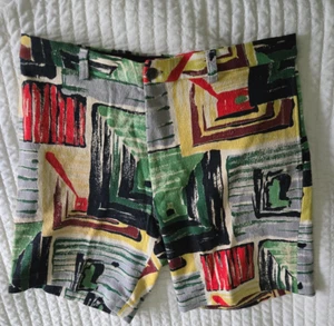 Vtg 50s Mid-Century Modern  Barkcloth Shorts Handmade Large - Picture 1 of 2