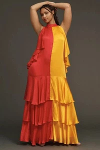 Anthropologie Pinnacle by Shruti Sancheti Mock-Neck Colorblock Ruffle Dress NWOT - Picture 1 of 7