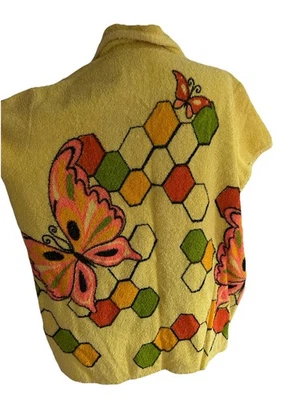 Toalla de tela de rizo vintage años 60 mod playa neón mariposa panal talla L Foto 1 de 4