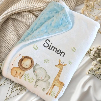 Cobertor de nascimento tema SAFARI personalizado exclusivo, xale, edredom para bebê - Imagem 1 de 3