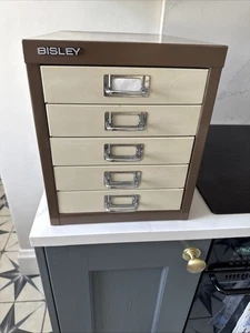 Bisley 5-Drawer Desktop Filing Cabinet , Brown & Cream 28cm X 33 X 41, GC - Picture 1 of 19