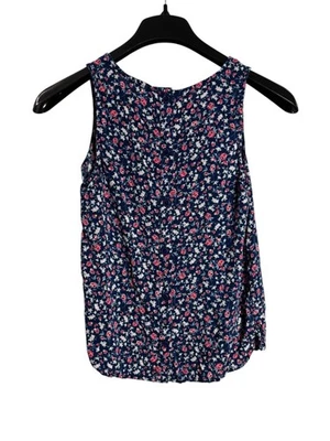 Camiseta sin mangas Caslon azul rojo blanco floral botón trasero cuello redondo sin mangas XXS Foto 1 de 4