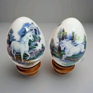 Vintage 1993 Princeton Gallery Einhorn Eier Figur mit Ständer Handarbeit Fantasy - Bild 1 von 6