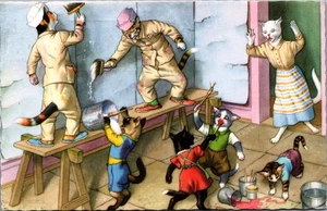 Anthropomorphic Cats Painting Postcard B271 - Picture 1 of 2