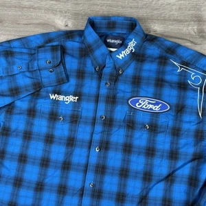 Wrangler Rodeo Button Down Hemd Herren Gr. XL bestickt Ford blau kariert Baumwolle - Bild 1 von 16