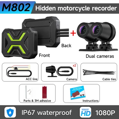 Dual Motorcycle DVR 1080P Action Camera Wifi Smart Connect Front Rear View Water - Image 1 of 4