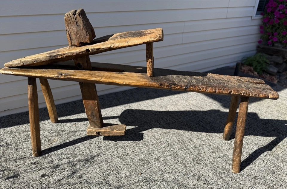 Antique Primitive Shaving Horse Drawknife Hand Hewn Folk Art Rustic Farm Decor - Image 1 of 4