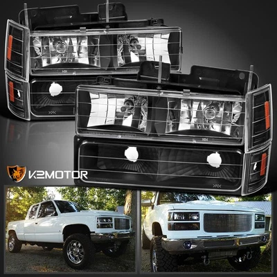 Fit 94-98 GMC C/K C10 Sierra Yukon Black Headlights Bumper Corner Lamp 1994-1998 Foto 1 de 4