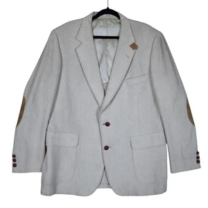 Bachrach Mens Elbow Patch Sport Coat Blazer Jacket Size L Cream Leather Buttons - Picture 1 of 14