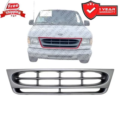 Silver Shell Insert For 1997-2004 FORD E-150 E-250 New Front Grille Assembly Foto 1 de 4