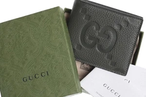 NEW GUCCI DARK GREEN LEATHER JUMBO GG BIFOLD WALLET W/BOX - Picture 1 of 6