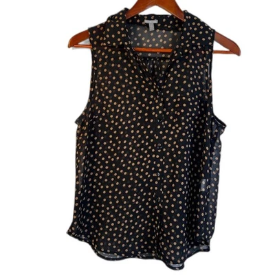 Blusa Charlotte Russe Sin Mangas Lunares Transparente Abotonada Talla Grande Preppy Foto 1 de 4