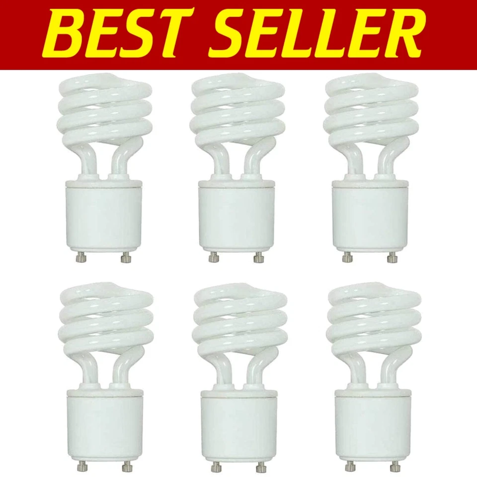 Pack of 6 Energy-Efficient Mini Spiral CFL Bulbs - 13 Watt Warm White Glow - Image 1 of 4