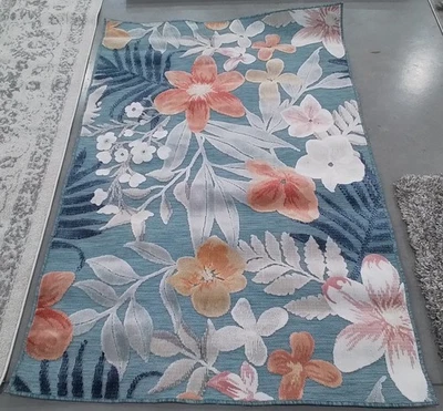 AQUA / RUST 4'-0" x 6'-0" Back Stain Rug, Reduced Price 1172780274 CBN454J-4 - Image 1 of 4