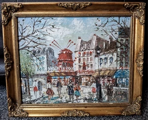 Pintura al óleo modernista original Moulin Rouge Paris firmada Burnett 10" X 12" b - Imagen 1 de 3