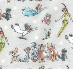Licensed Disney Cotton Fabric PETER PAN Tinker Bell LOST BOYS Wendy MICHAEL John - Picture 1 of 5