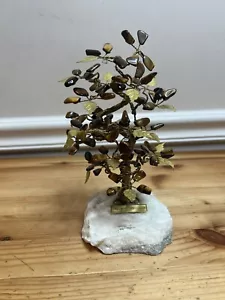 Amber Tree of Good Luck Twisted Metal Wire Drzewko Szczescia Natural Stone Base - Picture 1 of 8