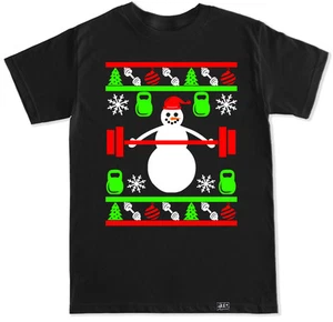 SNOWMAN UGLY CHRISTMAS SWEATER FUNNY GYM WORKOUT HUMOR FIT FITNESS XMAS T SHIRT - Picture 1 of 2