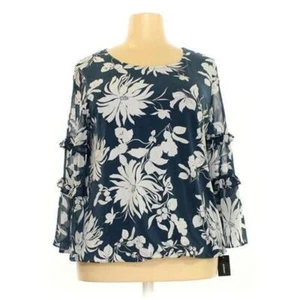 NUOVO REGALO ALFANI XXL XL BLU BIANCO FODERATO FLOREALE TOP 48 BUSTO POLI LYCRA - Foto 1 di 9