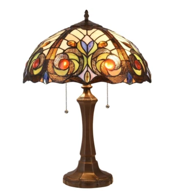 21.9" Antique Style Stained Glass Table Lamp 16.3" Shade - Image 1 of 4